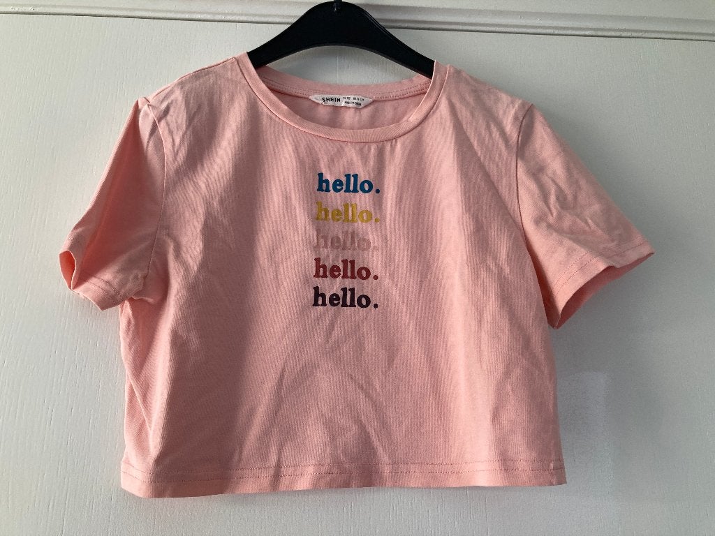 Crop top roze 'hello' - Shein - maat 152, Kinderen en Baby's, Gebruikt, Meisje, Shein, Ophalen of Verzenden
