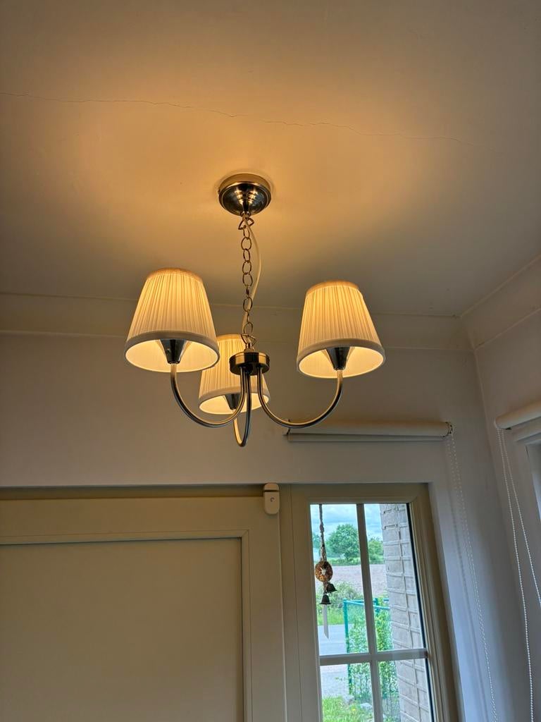 Luster met 3 kapjes, Huis en Inrichting, Ophalen, Zo goed als nieuw, Stof, Antiek