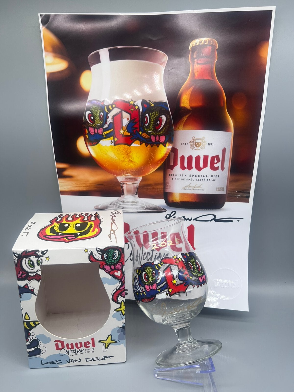 Duvel glas gesigneerd: Loes Van Delft, Collections, Marques de bière, Enlèvement ou Envoi, Comme neuf, Duvel