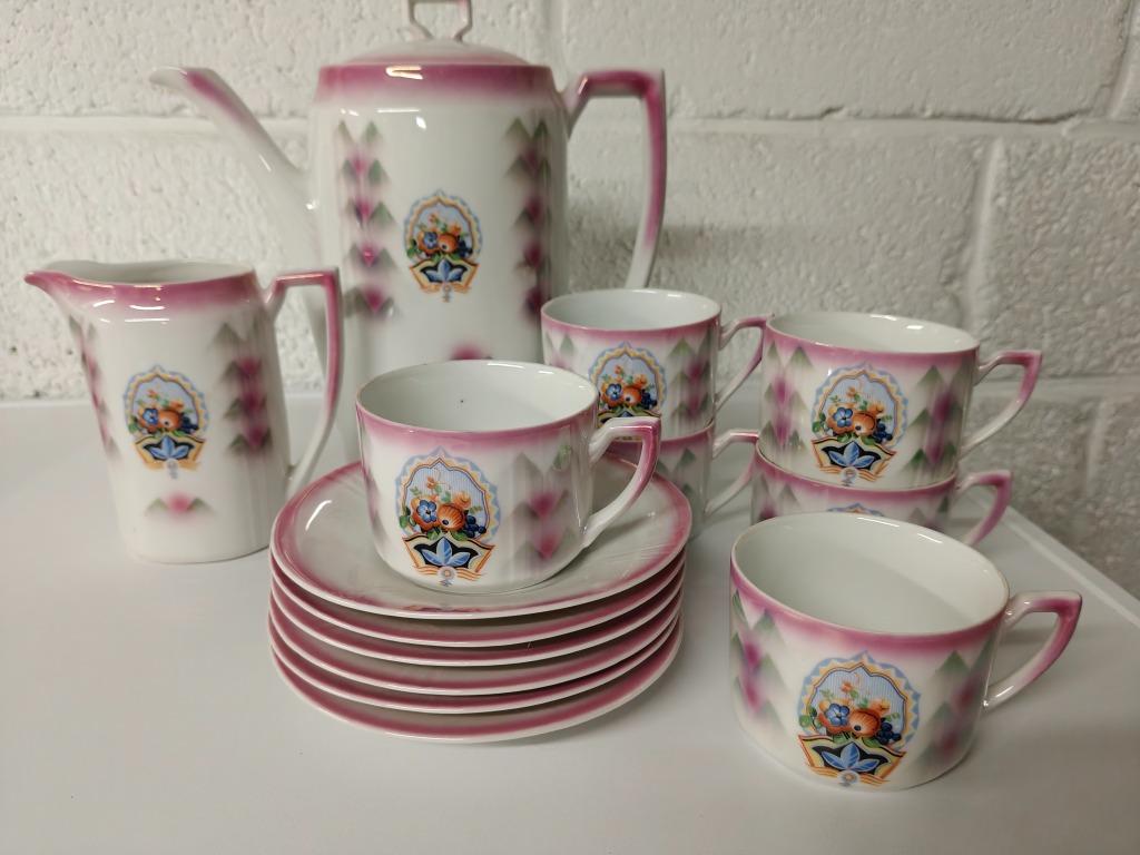Prachtige vintage porseleinen servies roze, Antiek en Kunst, Antiek | Servies compleet, Ophalen of Verzenden