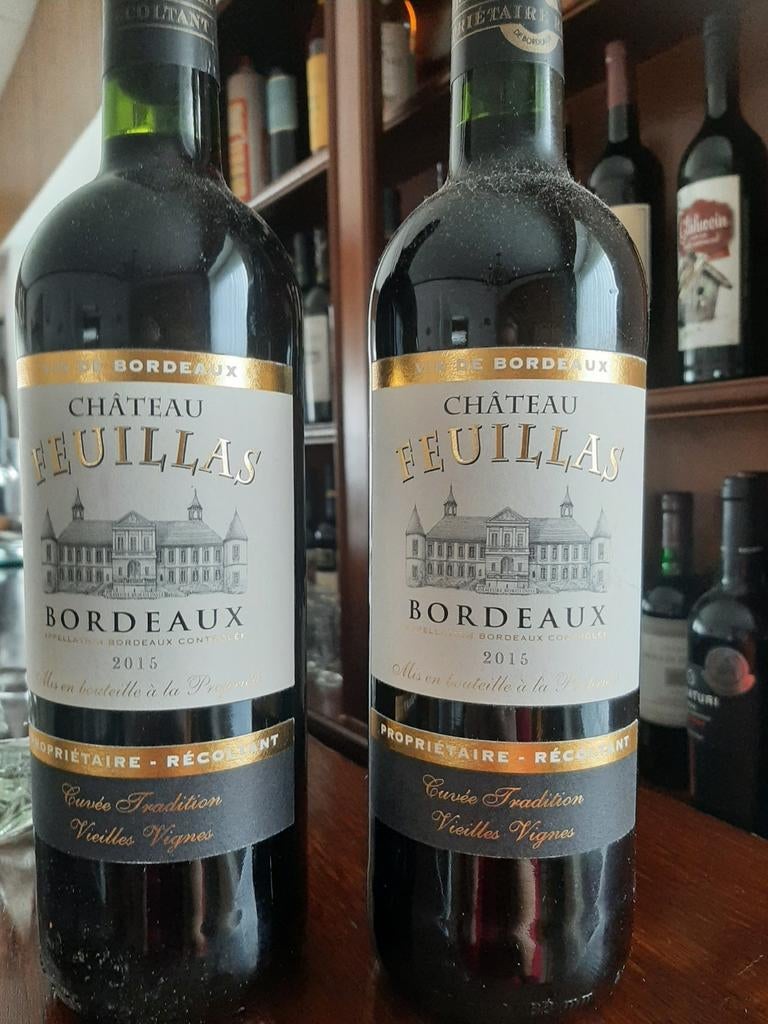 2 fois Château Feuillas Bordeaux 2015 — Vieilles Vignes, Enlèvement ou Envoi, Comme neuf, Vin rouge