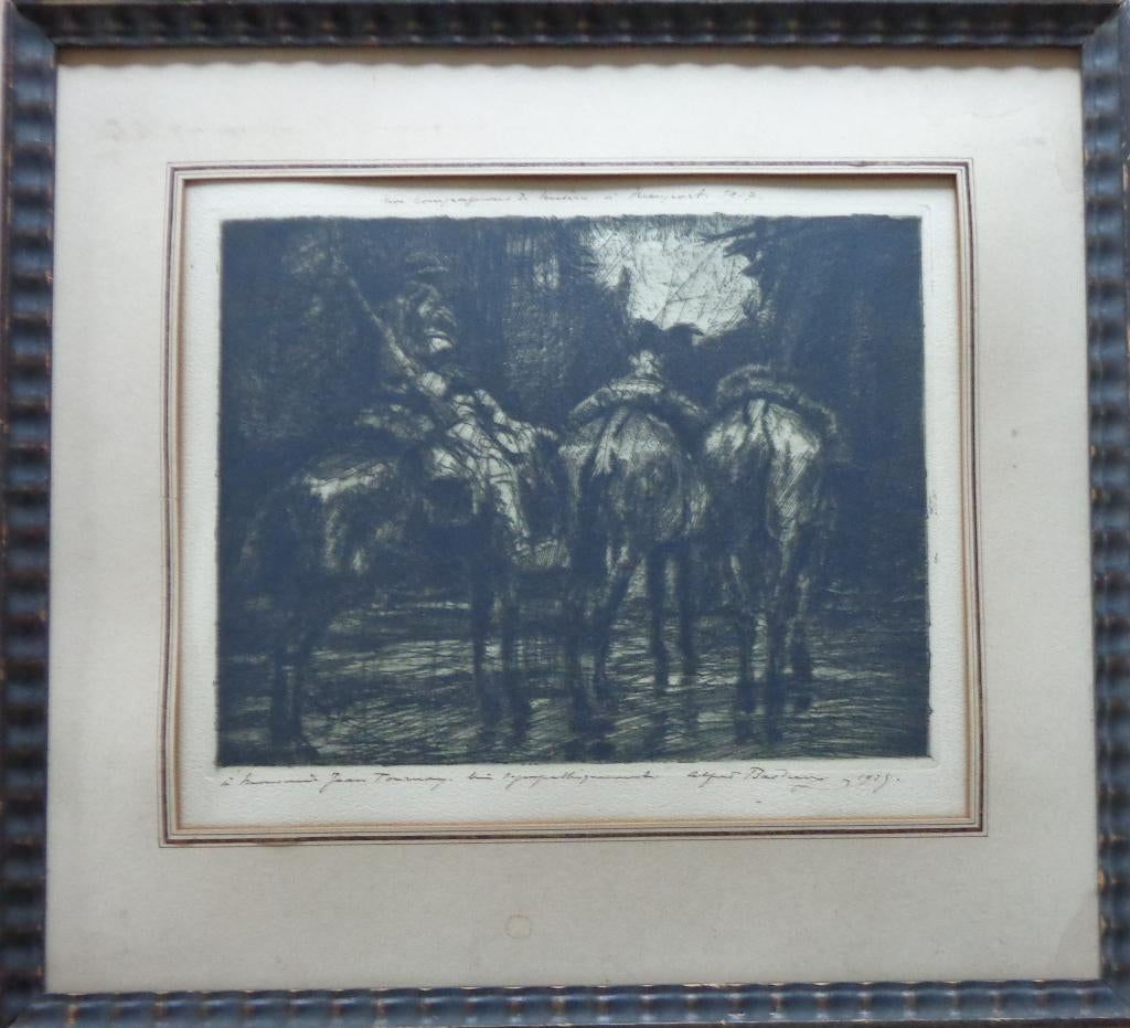 ALFRED BASTIEN / COMPAGNONS NIEUPORT / ZW-W ETS 36x40cm KAD, Antiek en Kunst, Ophalen of Verzenden