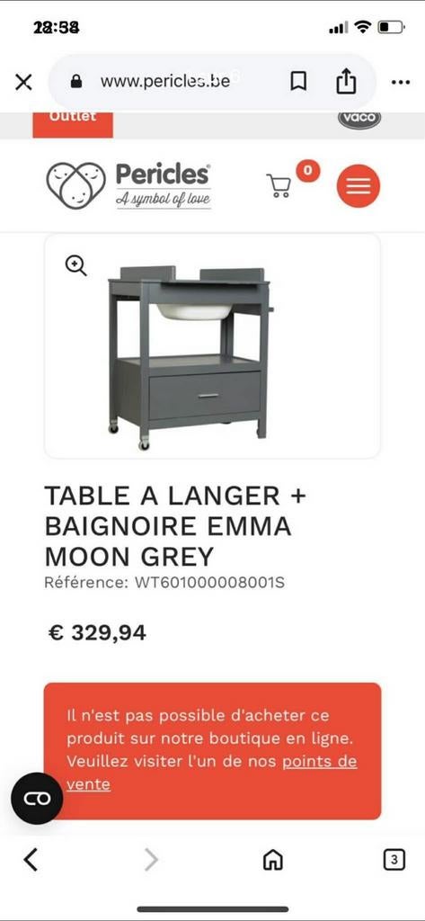 Table à langer PERICLES+baignoire model EMMA MOON GREY, Enfants & Bébés, Bains & Soins, Utilisé, Baignoire, Autres marques, Enlèvement