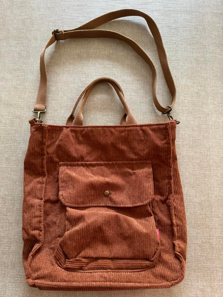 Handtas in ribfluweel, Ophalen, Gebruikt, Bruin, Handtas