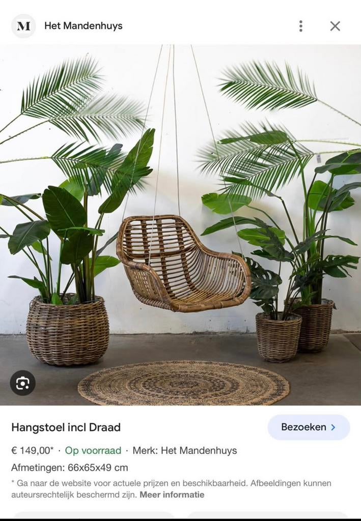 Met de hangstoel rotan creëert u een leuke sfeer!, Huis en Inrichting, Stoelen, Ophalen, Zo goed als nieuw