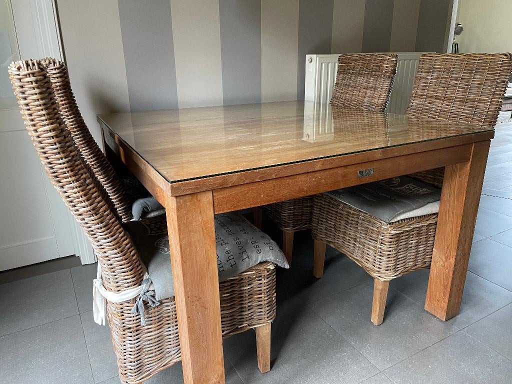 Teaken eettafel, Huis en Inrichting, Tafels | Eettafels, Ophalen, Gebruikt, Vijf personen of meer, 100 tot 150 cm