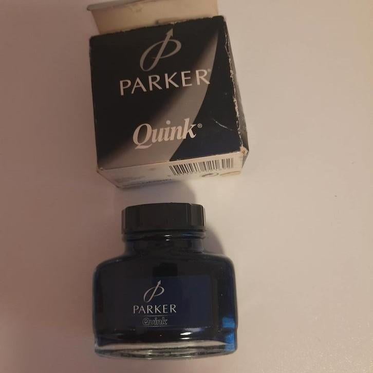 PARKER QUINK  VINTAGE inkpot met inkt en doosje., Ophalen, Parker, Overige typen, Met doosje