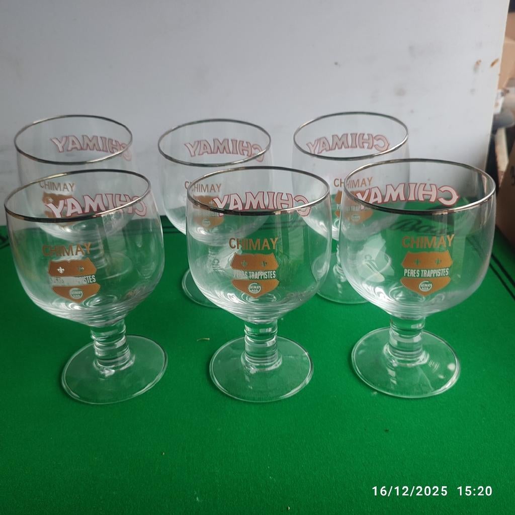 6 GOLDEN CHIMAY bierglazen., Ophalen, Zo goed als nieuw, Glas of Glazen, Overige merken
