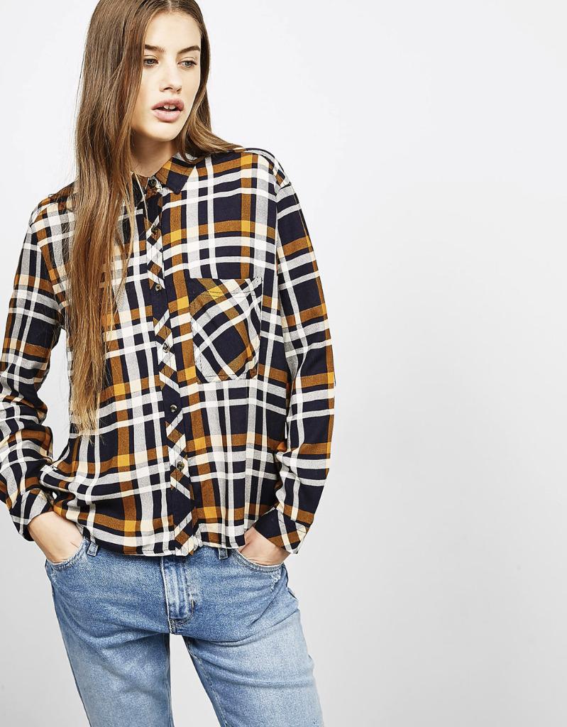 Blauw-geel hemd van Bershka - Maat XS, Kleding | Dames, Verzenden, Maat 34 (XS) of kleiner, Blauw
