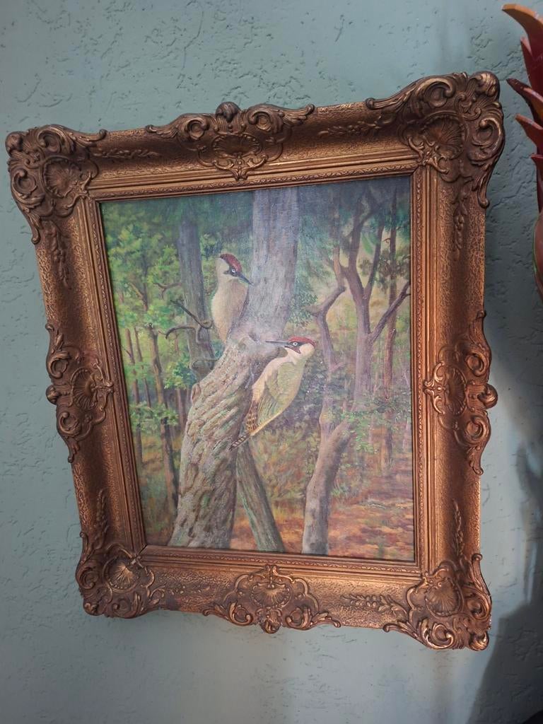 Mooi olieverf schilderij van spechten, Ophalen