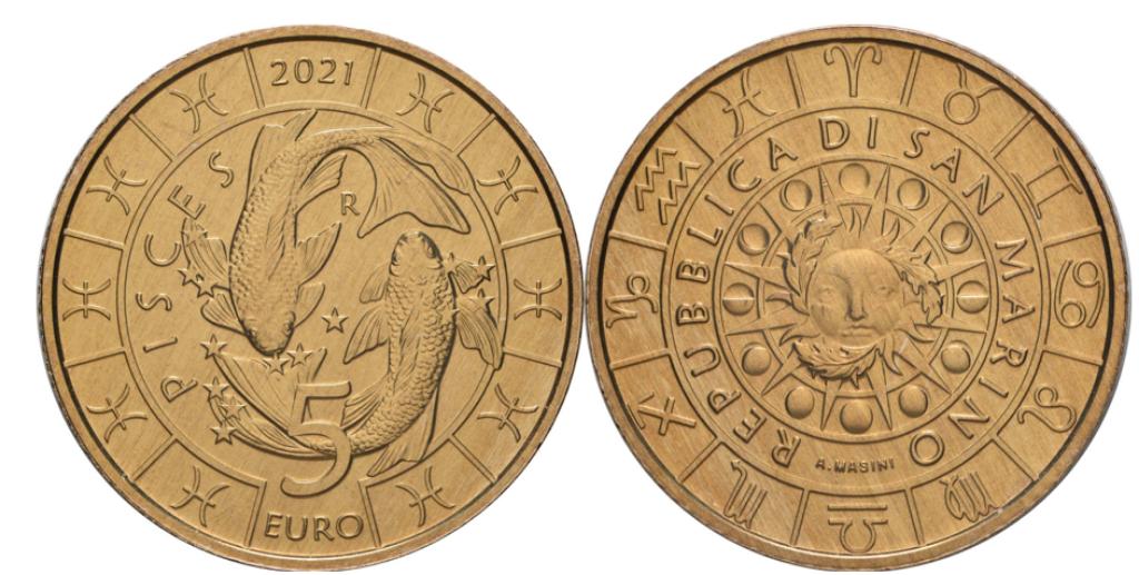 5 euro San Marino 2021 Zodiac Vissen, Verzenden, San Marino, 5 euro