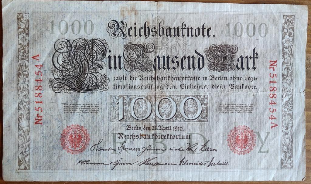 1000 Mark 1910, Postzegels en Munten, Ophalen, Duitsland, Los biljet