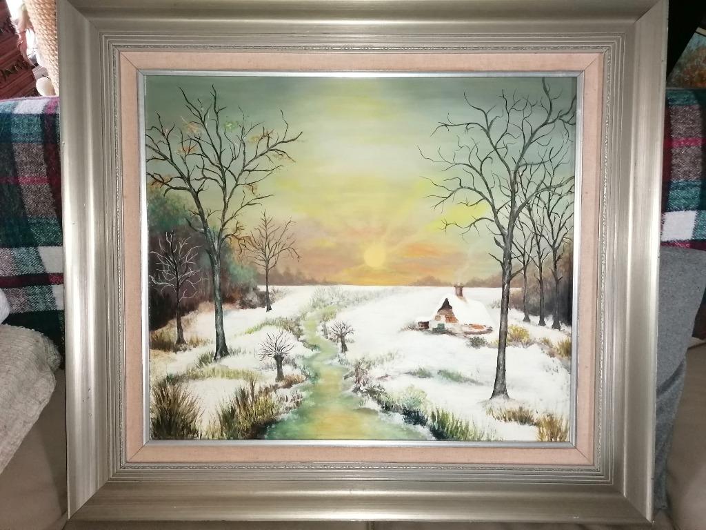 Winterlandschap niet gesigneerd schilderiij, Antiek en Kunst, Ophalen