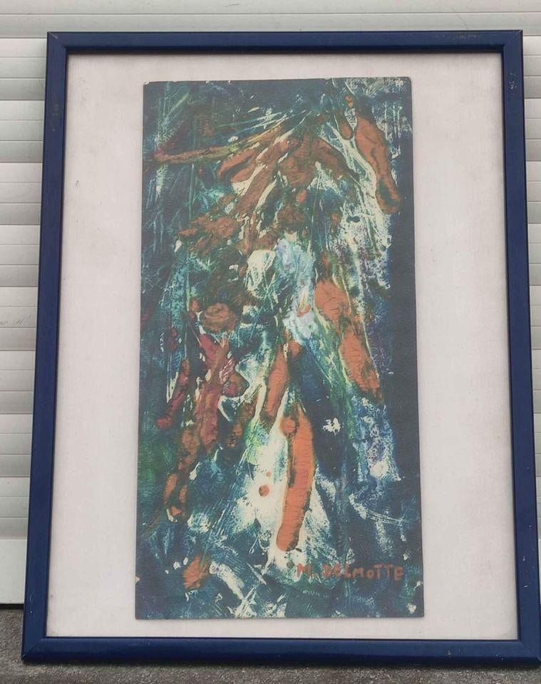 Huile sur papier bouquet de fleurs signe Marcel delmotte, Antiquités & Art, Enlèvement ou Envoi