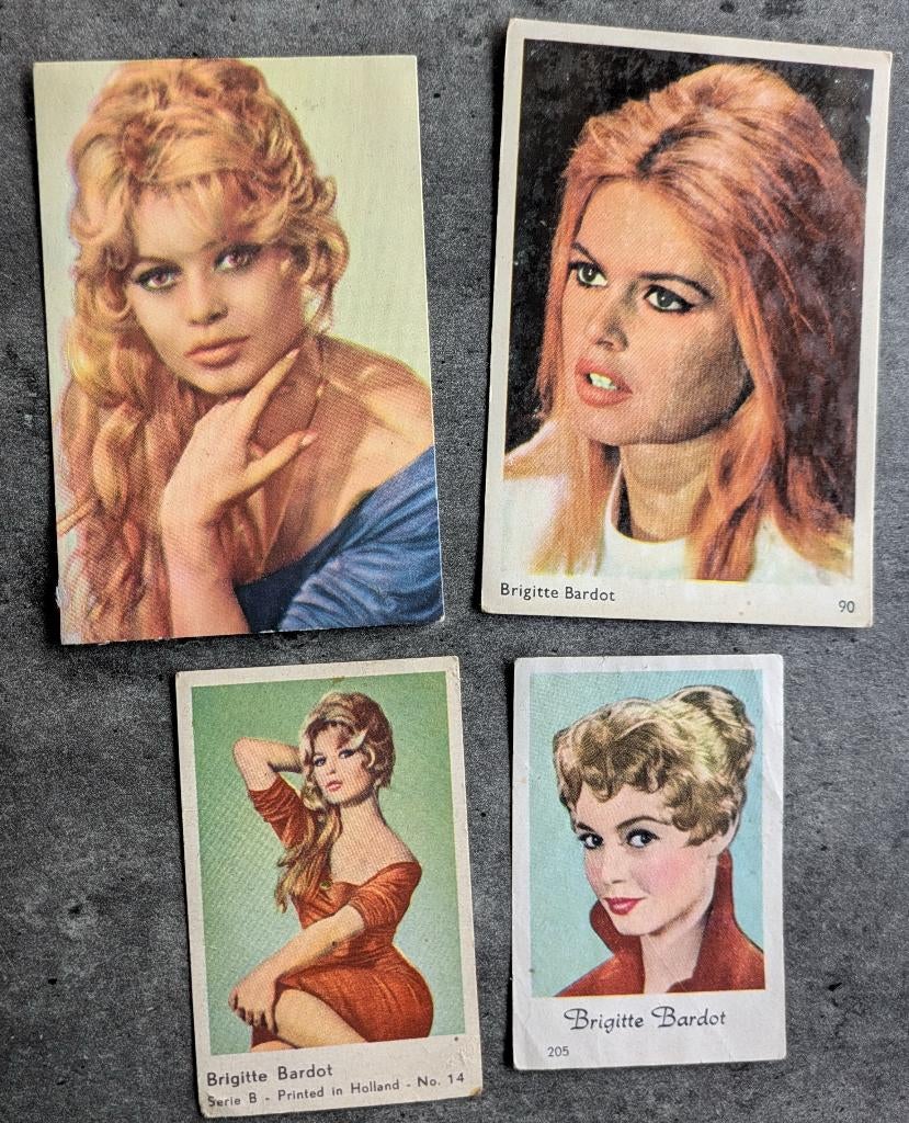 BRIGITTE BARDOT  CARDS PRENTEN CHEWING GUM 50S SIXTIES 4X, Verzenden