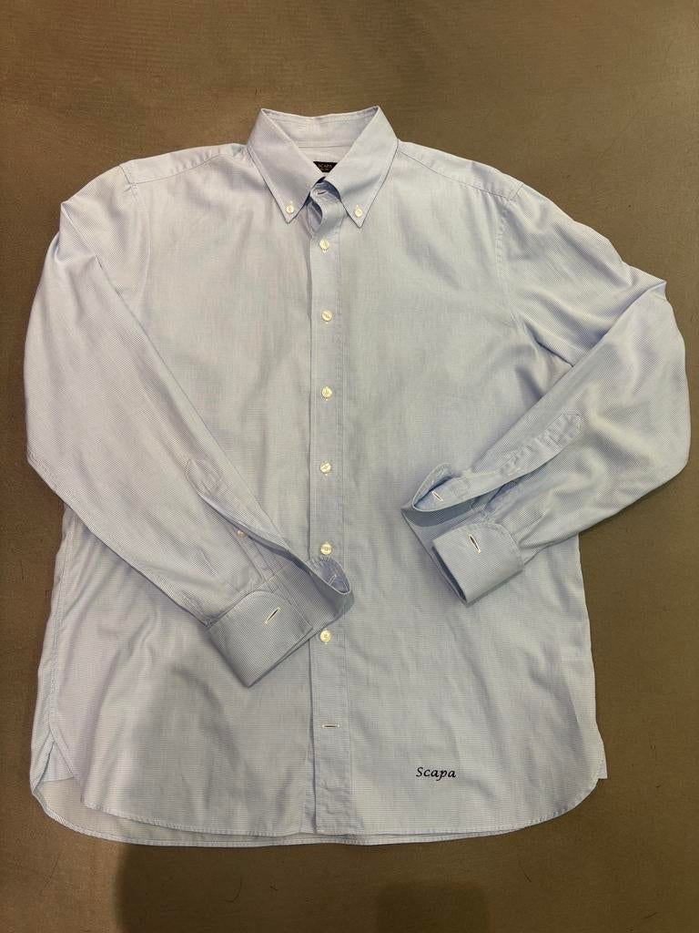 Scapa hemd mini ruitje licht blauw T42/16,5, Kleding | Heren, Overhemden, Zo goed als nieuw, Halswijdte 41/42 (L), Blauw, Ophalen of Verzenden