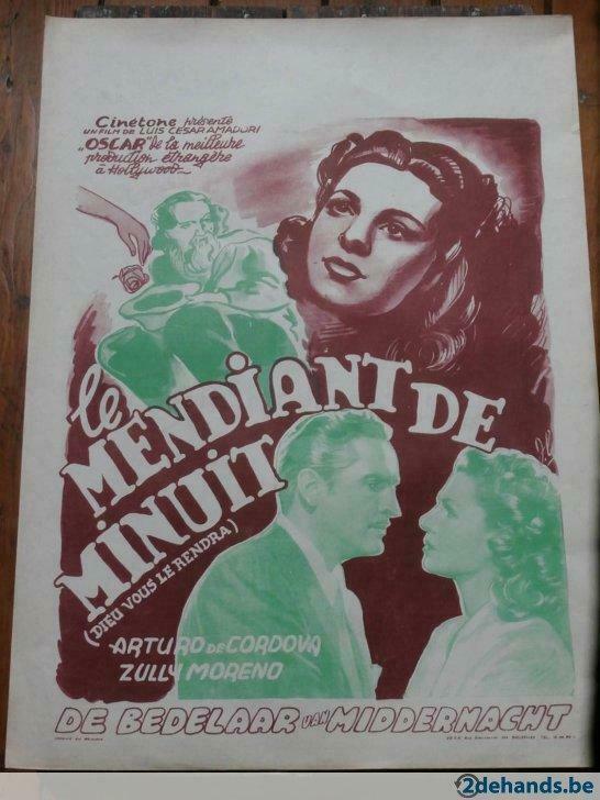 vintage filmaffiche:le mendiant de minuit"1948(2expl.), Verzamelen, Ophalen of Verzenden, Gebruikt