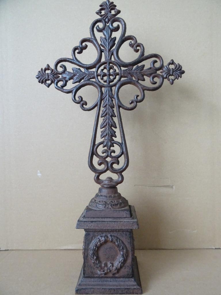 Crucifix néo-gothique ancien crucifix ancien fonte 43cm 1870, Enlèvement ou Envoi