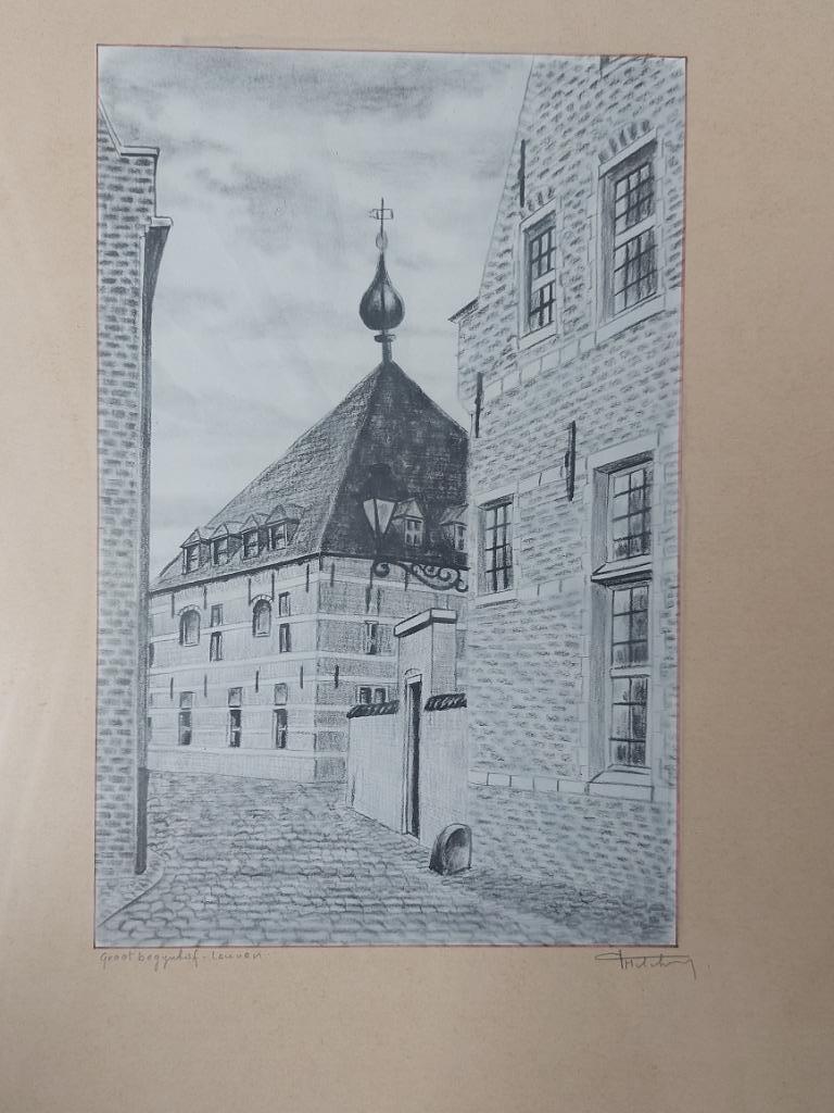 Groot Begijnhof van Leuven tekening van Melchior, Antiek en Kunst, Ophalen