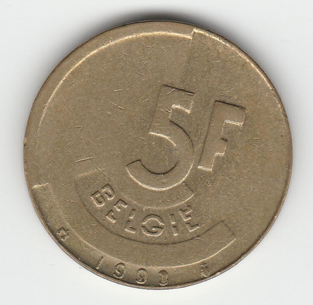 5 frank 1991 België, Ophalen of Verzenden, Brons, Losse munt