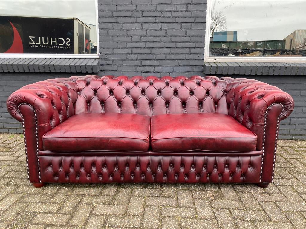 Prachtige Chesterfield zetel wijnrood GRATIS BEZORGD, Enlèvement ou Envoi, Cuir