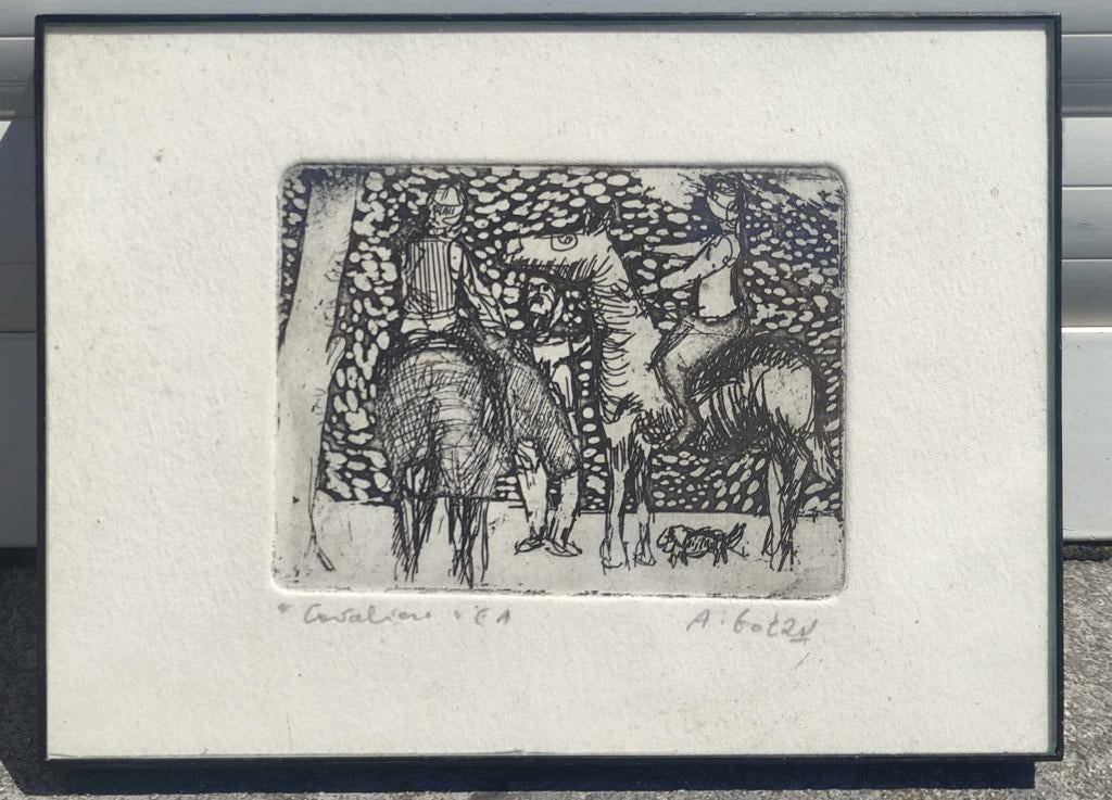 eau forte cavaliere epreuve d artiste signe andre goezu, Enlèvement ou Envoi