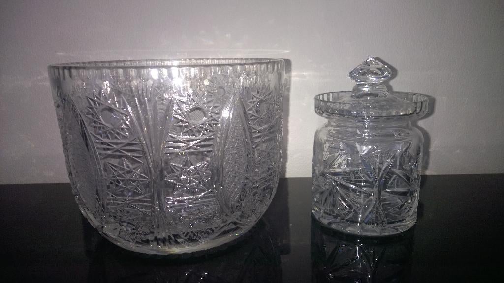 Poolse kristal  : vazen - kom  -  bonbonniere-en meer, Antiek en Kunst, Ophalen of Verzenden