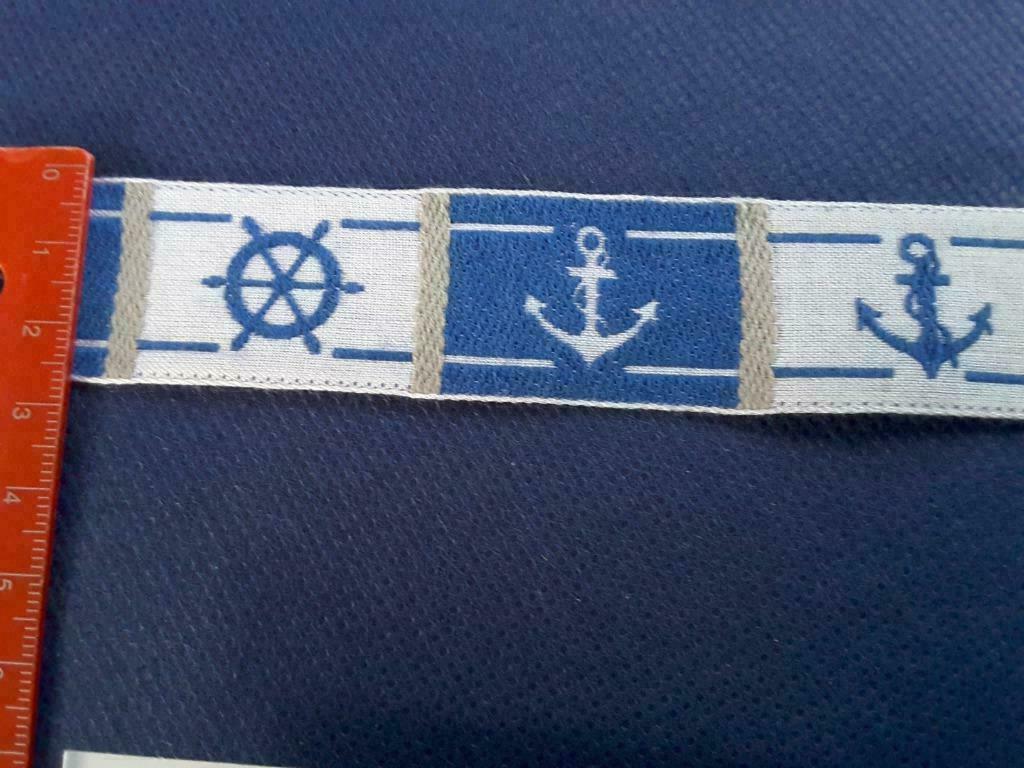gevlochten lint 26 mm blauw en wit anker roerpatroon G2613, Ophalen of Verzenden, Nieuw