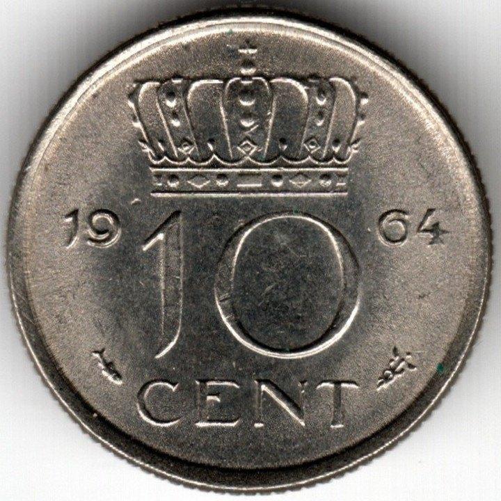 Pays-Bas : 10 Cent 1964 KM #182 Ref 16326, Enlèvement ou Envoi, Reine Juliana, 10 centimes, Monnaie en vrac