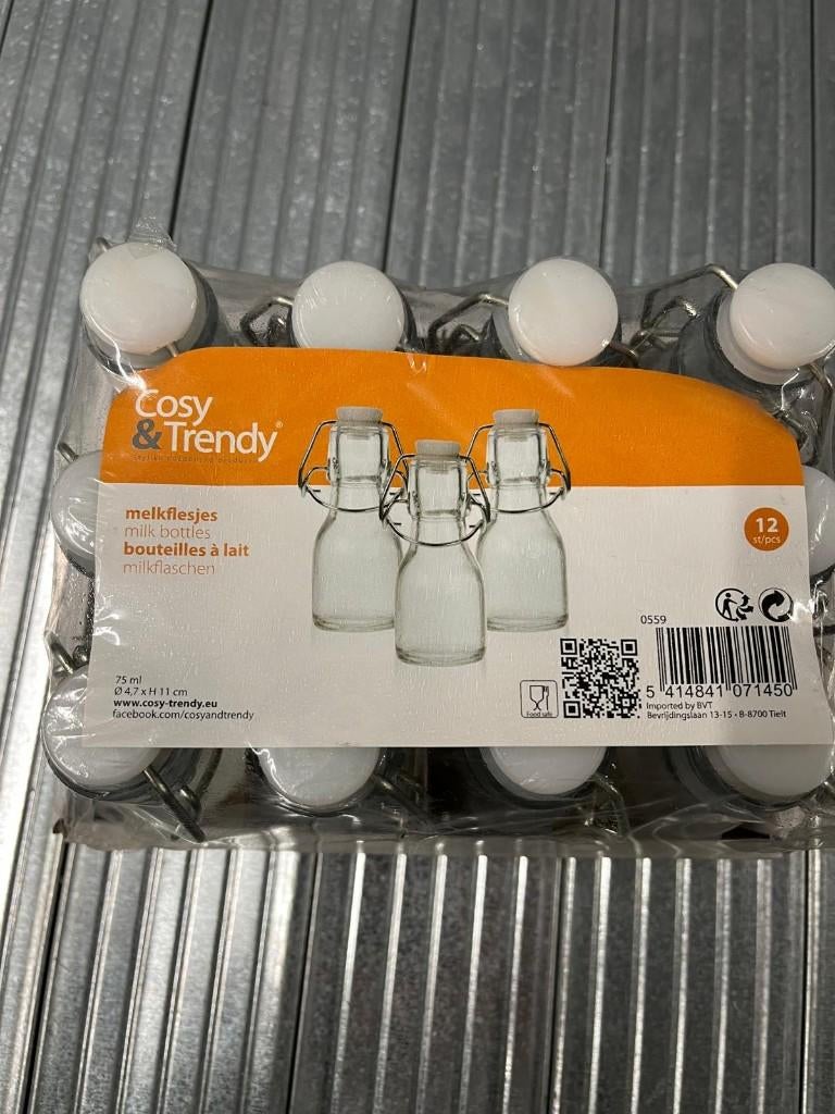 Cosy & Trendy melkflessen van 75 ml, set van 12, Ophalen, Nieuw, Glas