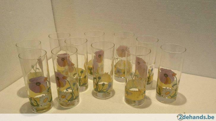longdrinkglazen bloemmotief, Ophalen of Verzenden, Gebruikt, Glas of Glazen