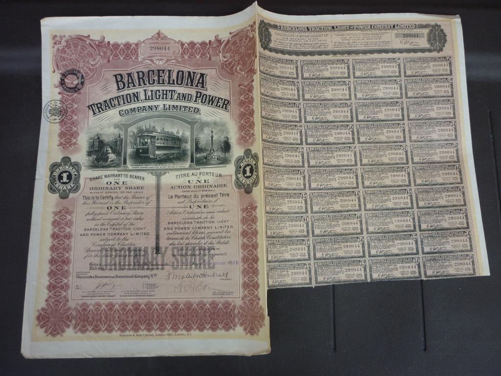 Aandel - Barcelona Traction, Light and Power, Ophalen of Verzenden, Voor 1920, Aandeel