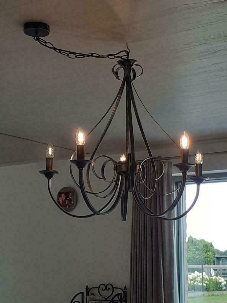 luster + 5 ledlampen gratis, Enlèvement, Neuf, Métal, Rustiek