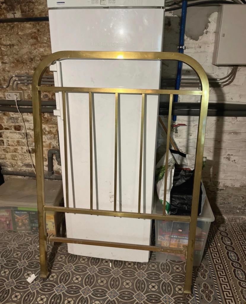 Lit ancien laiton massif (1 pers), Ancien, 90 cm, Autres couleurs, Une personne
