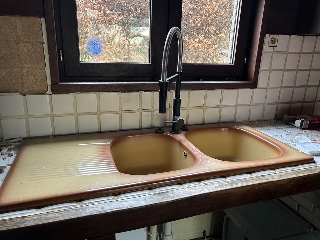 Vintage dubbele afwasbak, Ophalen, Gebruikt, Steen, Wastafel