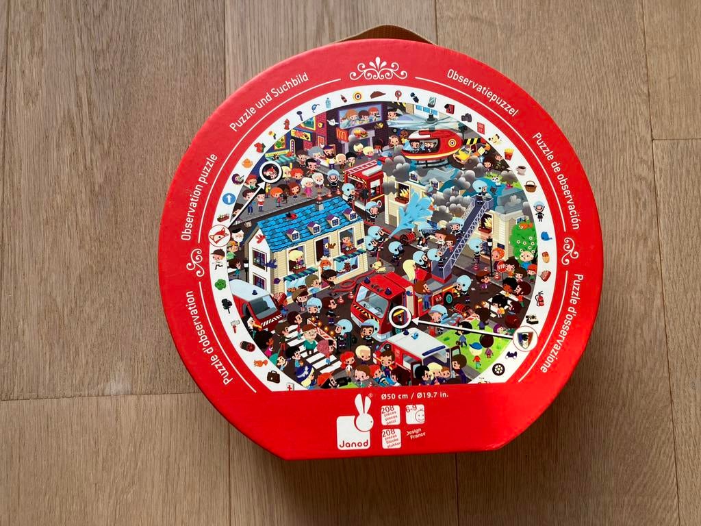 Janod puzzel brandweer 208 stukjes, Kinderen en Baby's, Speelgoed | Kinderpuzzels, Ophalen of Verzenden, Meer dan 50 stukjes, Zo goed als nieuw