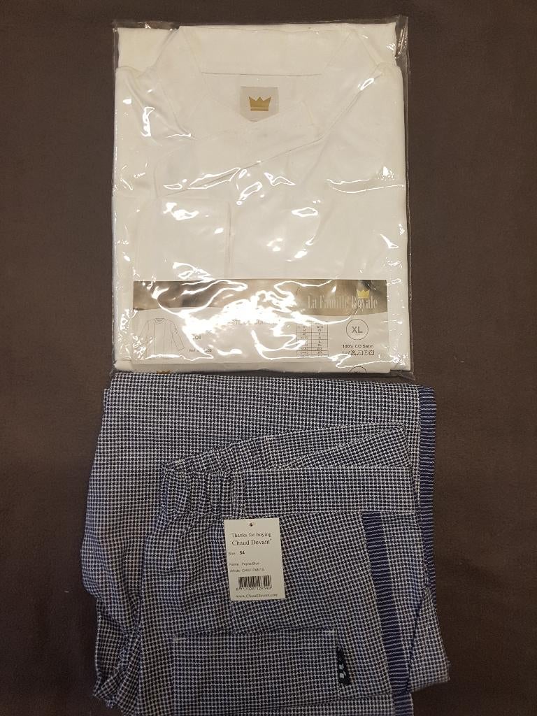 Koksvest+broek Xl vest wit-broek blauw+3stuks gebruikte vest, Ophalen, Nieuw, Maat 56/58 (XL), Wit