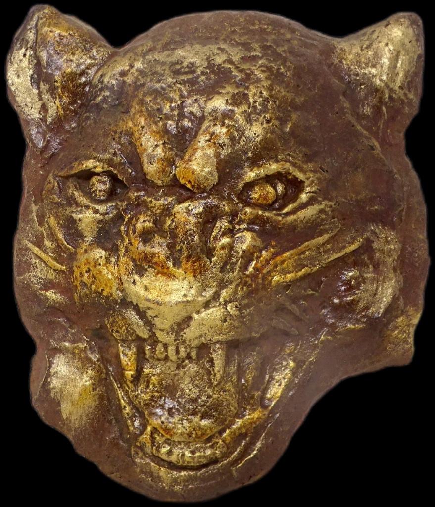 Tibet Masker Gips Verguld Bladgoud Tijger, Antiek en Kunst, Verzenden