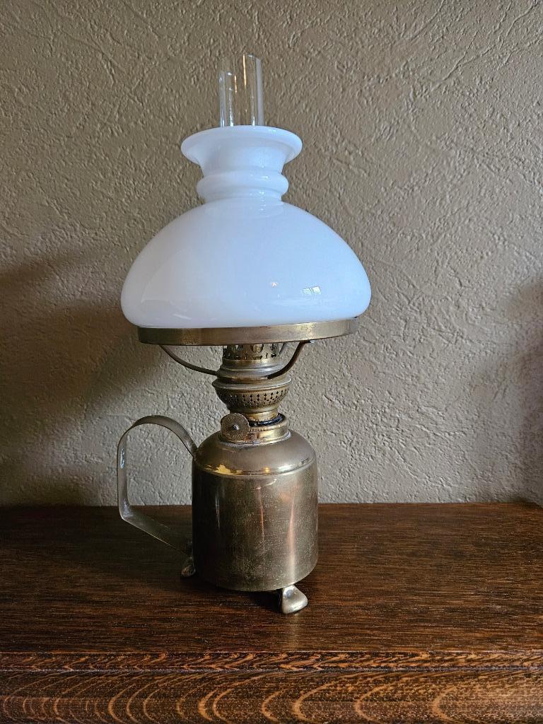 Antieke koperen olielamp (muurlamp), Antiek en Kunst, Ophalen, Koper