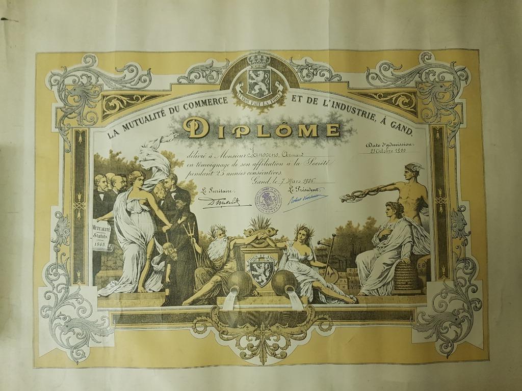 Armand Janssens architect, diploma, Antiek en Kunst, Ophalen of Verzenden