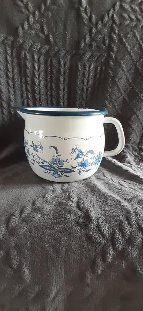Melkkan emaille wit met blauw bloem retro, Ophalen of Verzenden