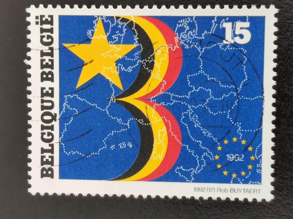 Belgie 1992 - Openstelling van de Europese Markt - landkaart, Ophalen of Verzenden, Gestempeld, Europa