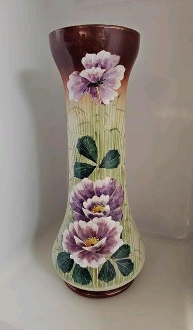 Opaline vaas met paarse bloemen, Ophalen of Verzenden