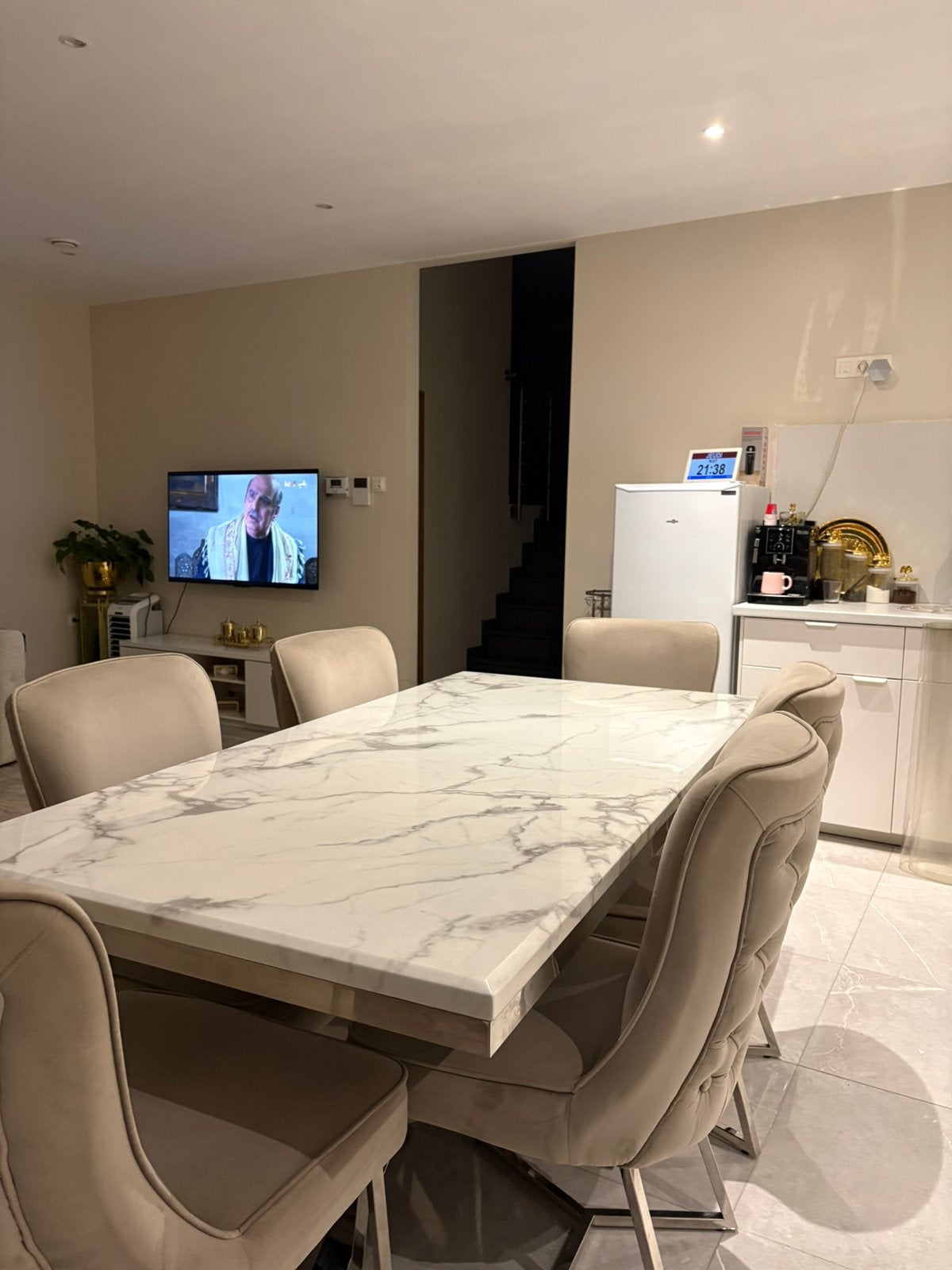 Table en marbre avec les 6 chaises, Maison & Meubles, 150 à 200 cm, Comme neuf, 100 à 150 cm, Enlèvement ou Envoi