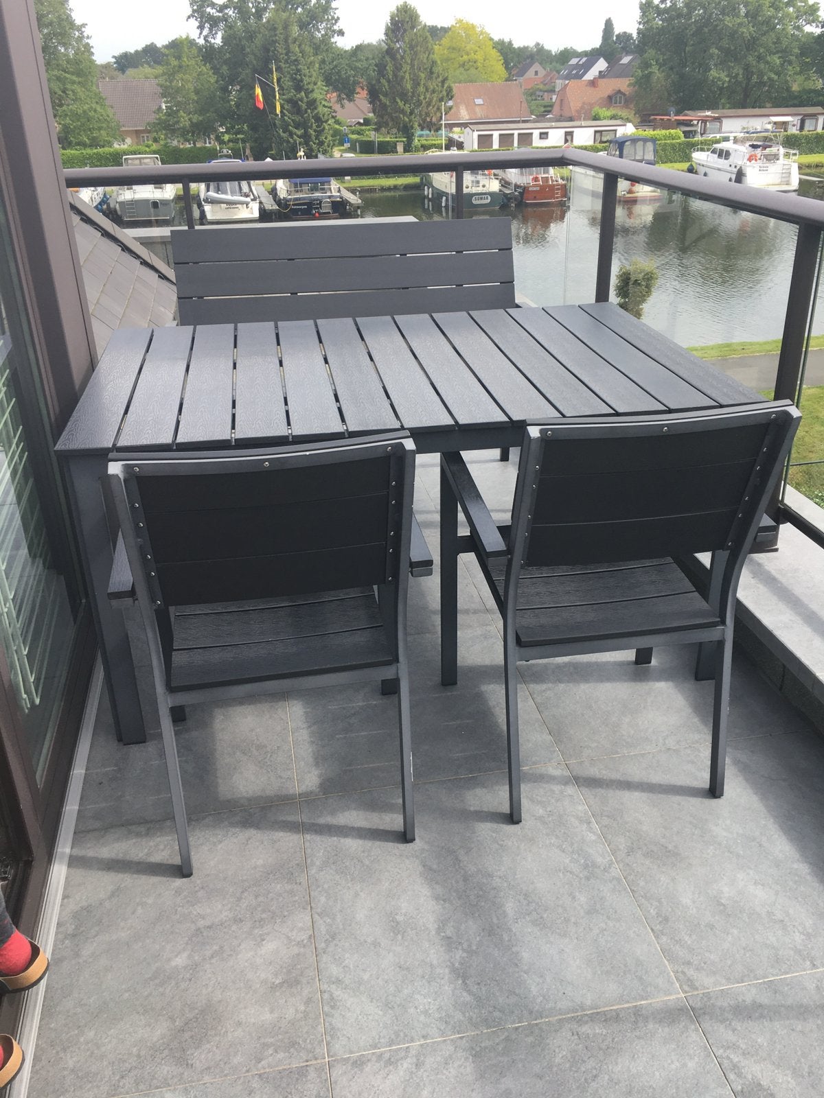 Prachtige onverslijtbare zonvaste terras set 6 personen, Ophalen, Zo goed als nieuw, Bank, Tuinset