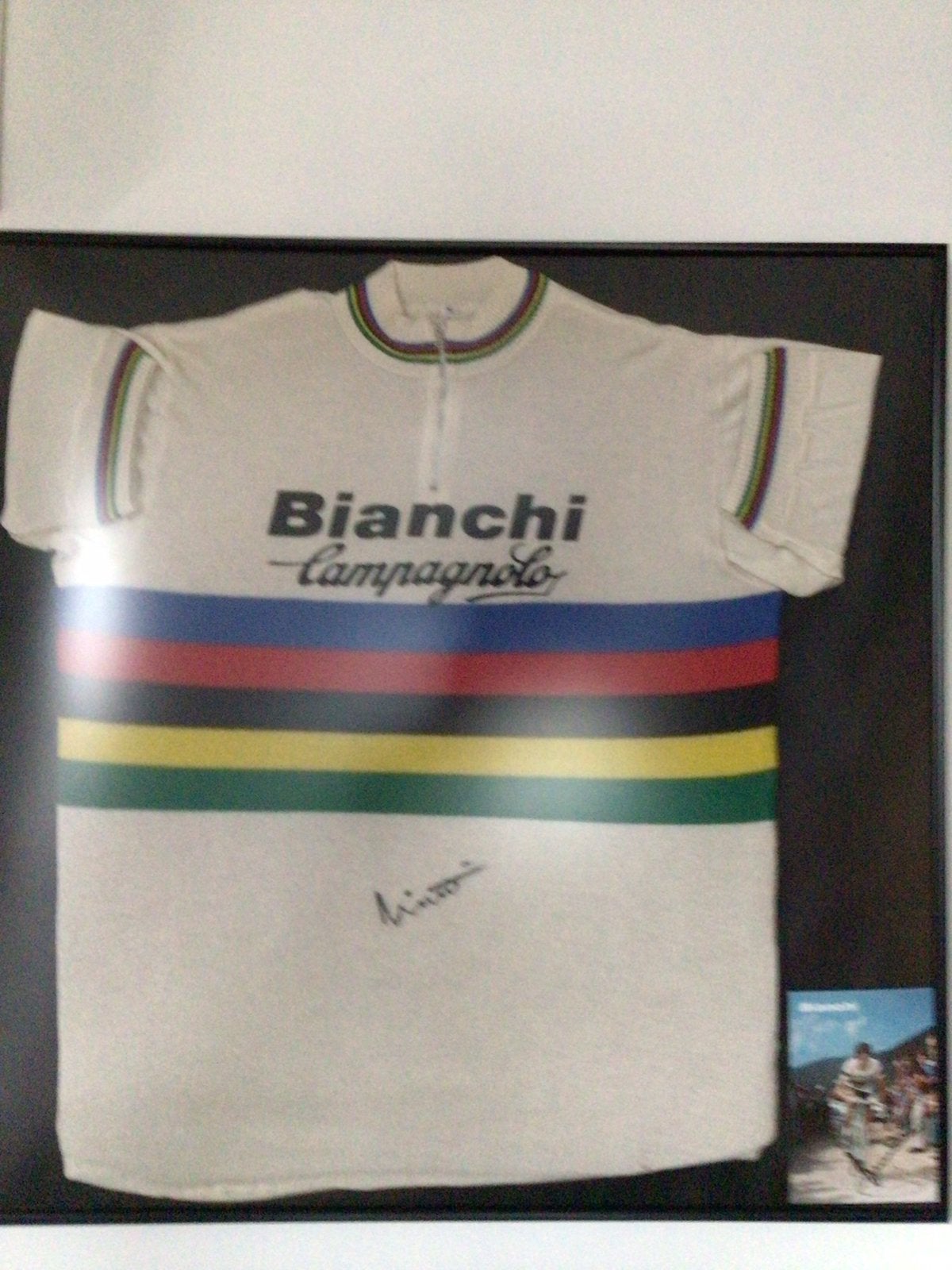 Wk wielertrui team bianchi fellice gimondi  signe, Sport en Fitness, Wielrennen, Verzenden, Zo goed als nieuw