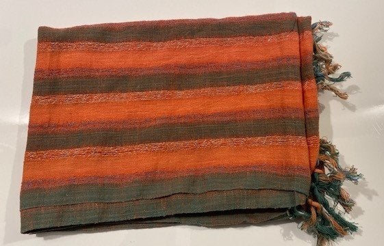 Oranje foulard met bruine strepen, Enlèvement ou Envoi, Comme neuf, Écharpe