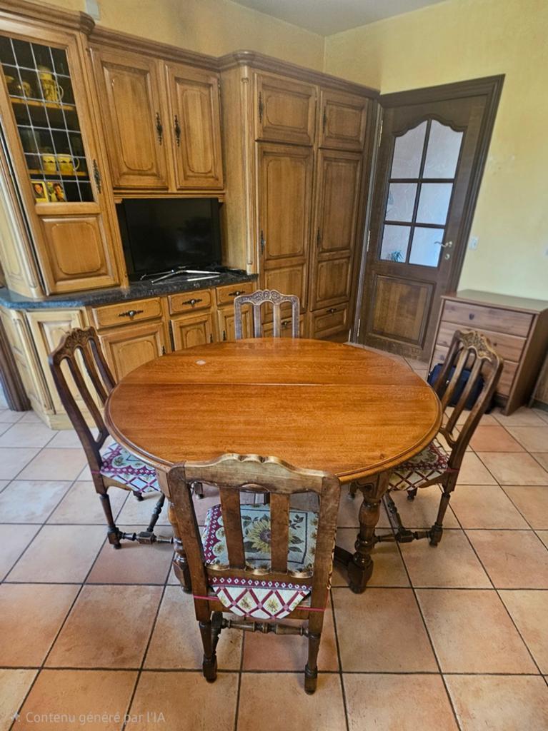 Eikenhouten eettafel met verlengstuk en 4 stoelen, Huis en Inrichting, Complete eetkamers, Ophalen