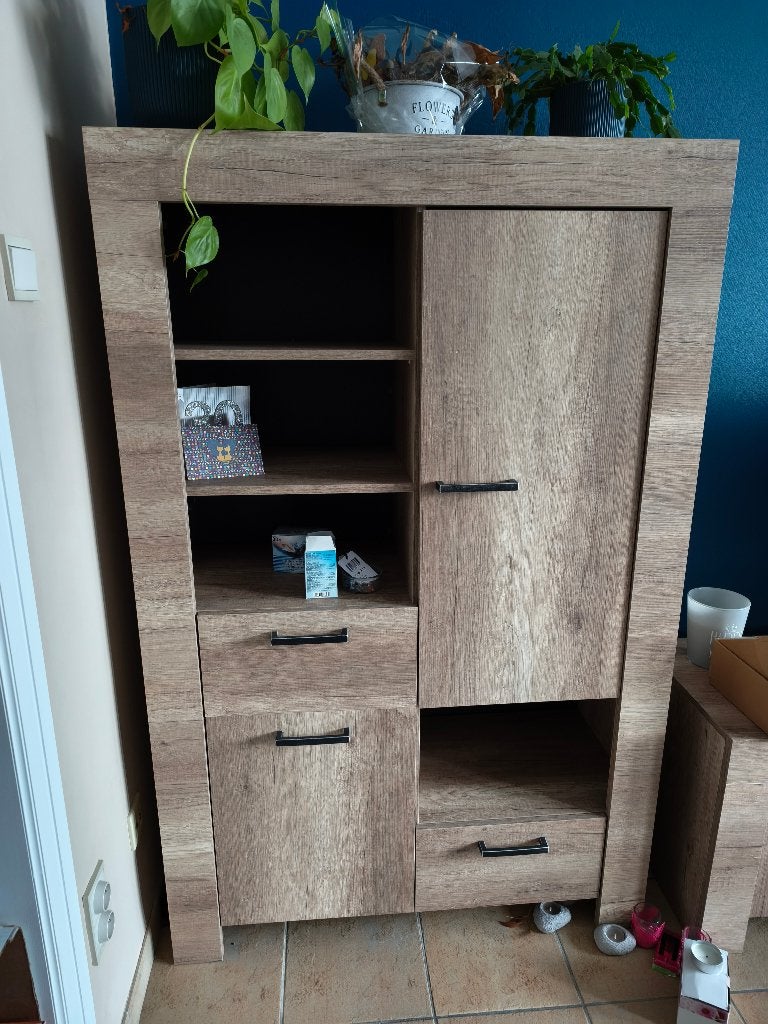 Meuble de rangement multi-cases aspect bois, Comme neuf, 100 à 150 cm, Autres essences de bois, Avec tiroir(s)