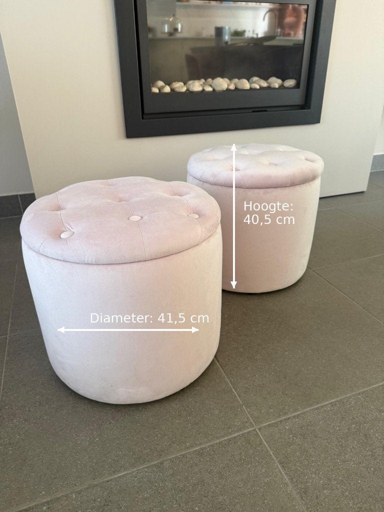 2 poufs élégants en velours avec espace de rangement, Rond, Comme neuf, Enlèvement, Moins de 50 cm